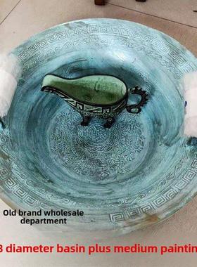 古青铜水窖古手机器青铜龙洗脸盆汉代婚礼道具