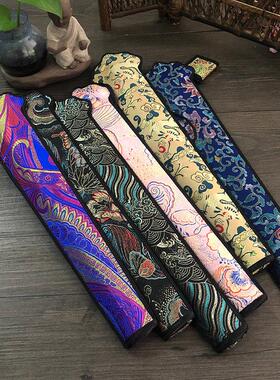 高端织锦歌锦扇盖绳，手工节日风扇保护78910英寸风扇包与风扇箍