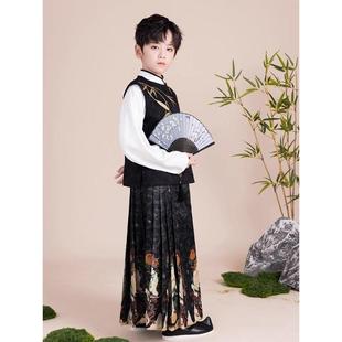 新中式儿童马面裙男童汉服秋冬装唐装古风中国风少爷马甲演出服
