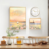 岙筱轻奢高端现代简约餐厅装 饰画背景墙面带时钟表挂画治愈系风景