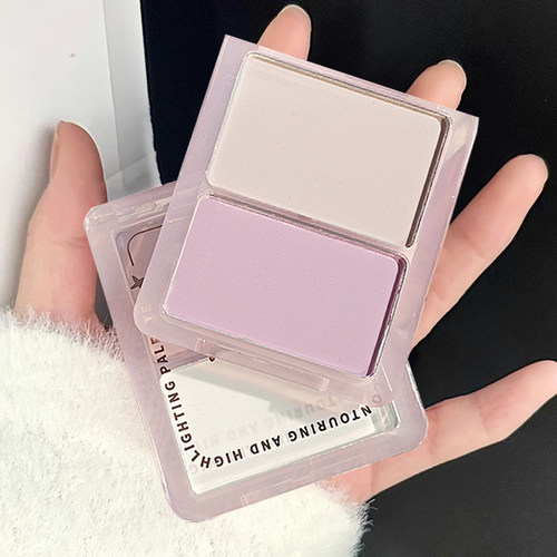 双色高光修容盘香槟色闪粉脸部提亮哑光阴影立体鼻影粉腮红一体盘