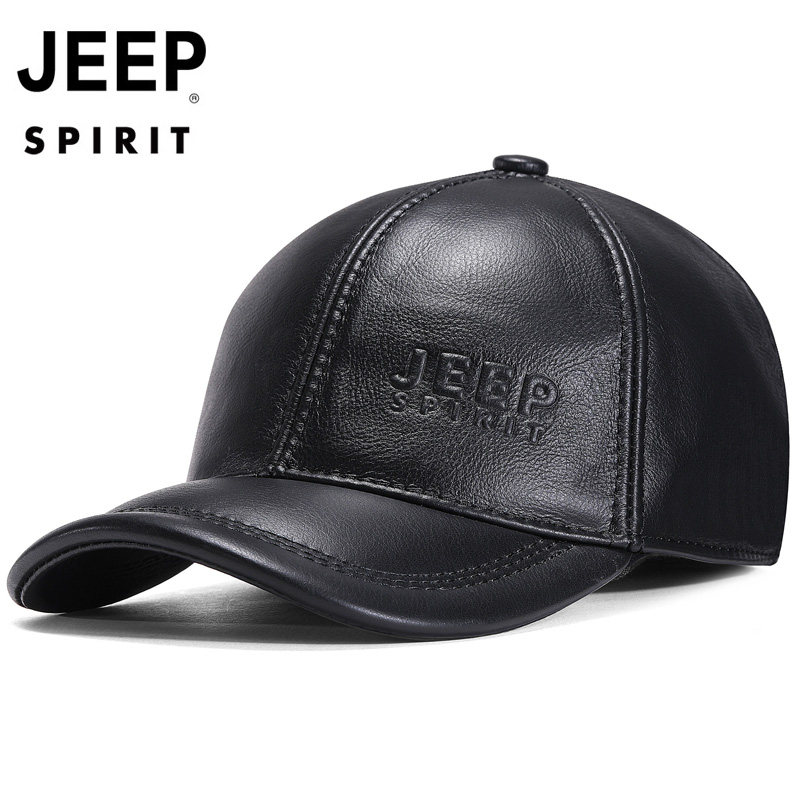 冬季正品jeep spirit皮帽男真皮中年鸭舌棒球帽保暖护耳爷爷帽老