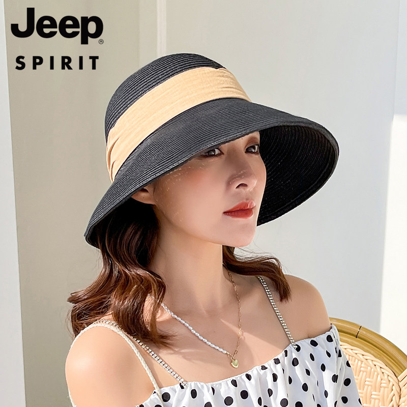 美国正品jeep spirit女帽夏季时尚户外沙滩防晒帽蝴蝶结优雅遮阳