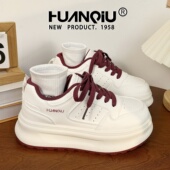 子百搭休闲增高板鞋 环球厚底酒红小白鞋 新款 高颜值鞋 女款 2026春季