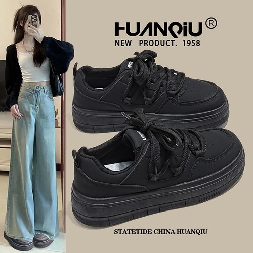 环球爆款百搭厚底黑色板鞋