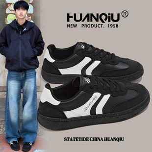 环球复古黑色德训鞋男款2026春秋新款潮流学生运动休闲百搭小黑鞋
