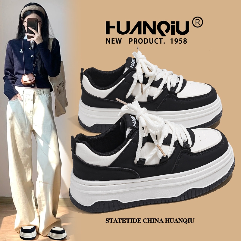 环球百搭ins潮厚底黑白板鞋