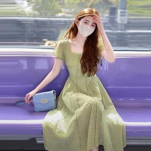 女2023新品 茶歇风格 夏季 法式 微胖mm连衣裙 长裙 轻松遮掩小腹显瘦