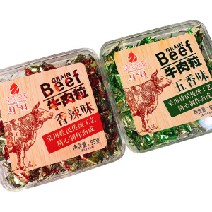 内蒙古牛肉粒五香香辣味牛肉糖休闲零食小吃95g独立包装盒装牛肉