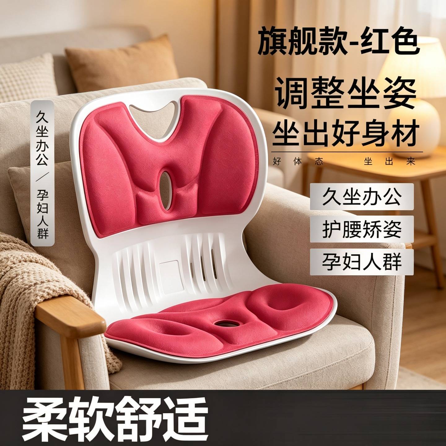 护腰久坐人体工学支撑座姿椅靠背办公室部家用托坐垫汽车驾驶图片