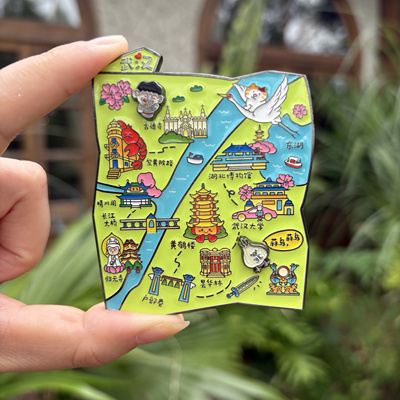 武汉可移动地图金属冰箱贴 黄鹤楼文创纪念品 创意精美礼物伴手礼
