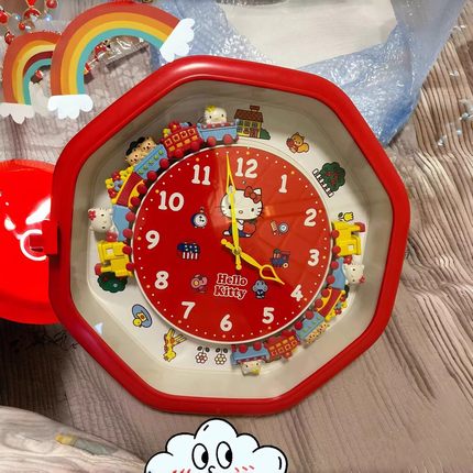 小红书同款HelloKitty挂钟可爱小火车时钟家用客厅时钟创意挂件