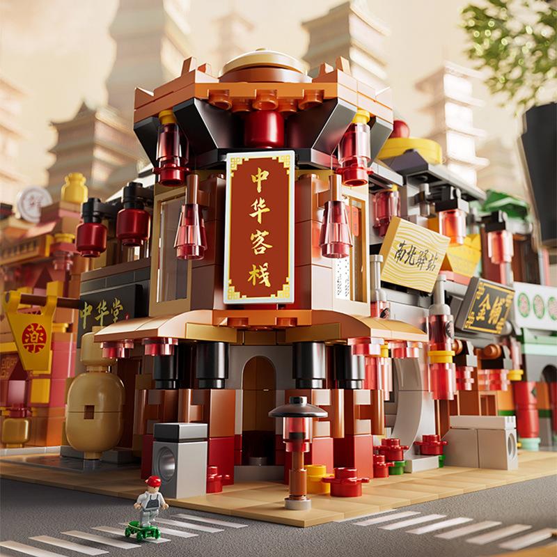 中国风兼容乐高益智拼插装小颗粒积木中华街景玩具DIY办公室摆件