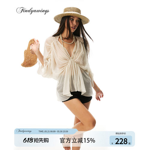 假风设计褶皱罩衫波点上衣