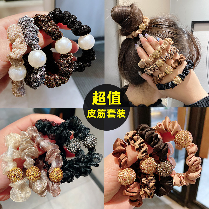 韩版水钻大肠发圈简约高级头绳女扎马尾不勒头发高弹力像皮筋发绳