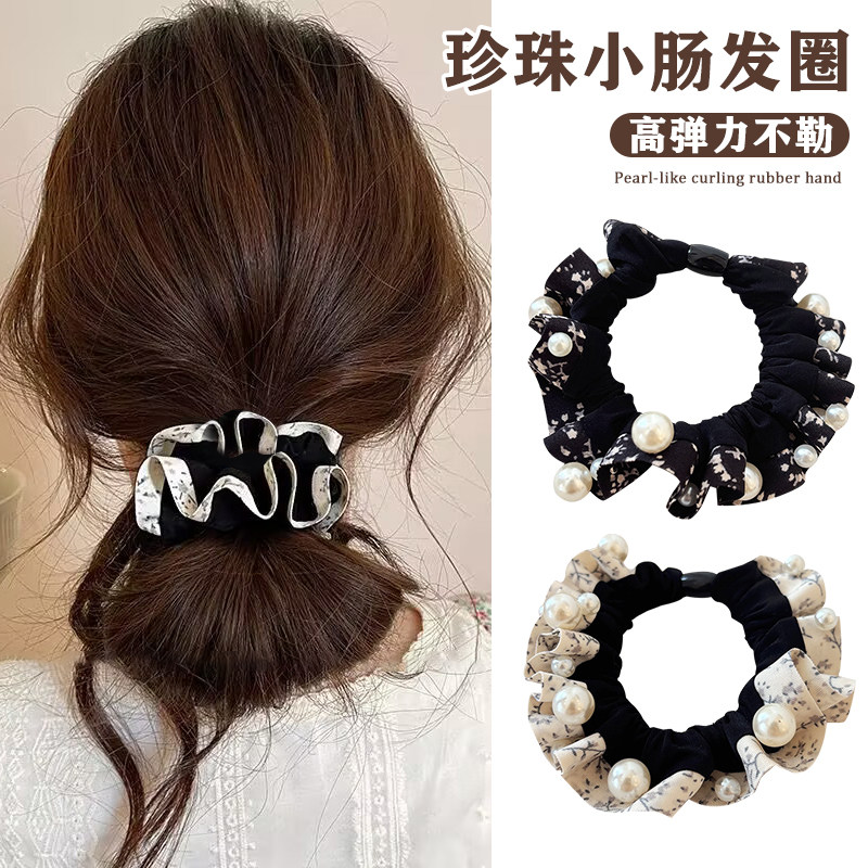 韩系花边珍珠大肠发圈女高