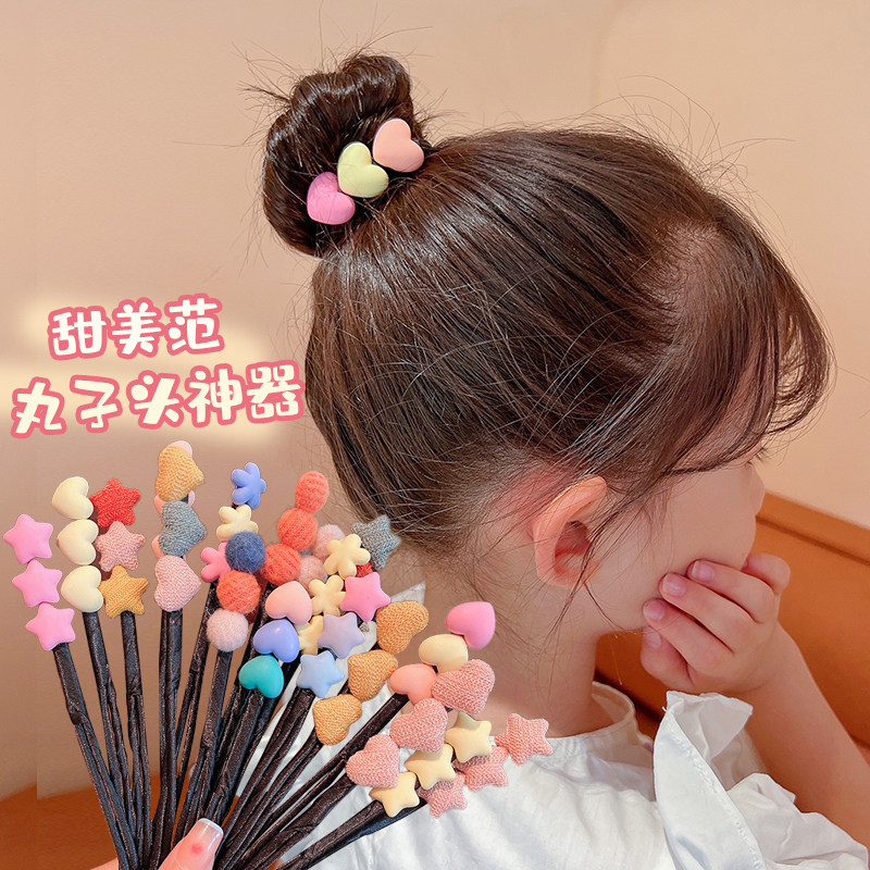 儿童盘发杆2023年新款头饰小女孩丸子头盘发神器女童扎头宝宝发饰