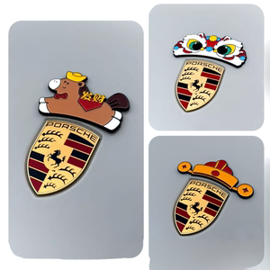 新款汽车装饰保时捷醒狮虎头帽马上发财帽3D立体装饰配件尾标车贴