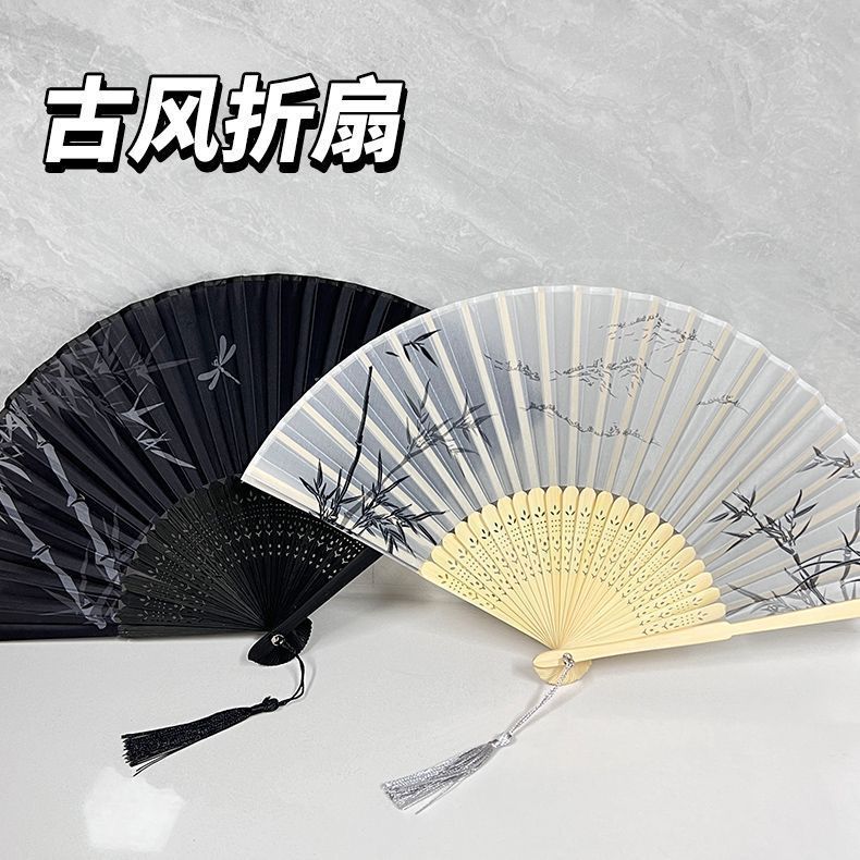 爆款】新中式古风竹子折叠扇子夏天轻便旗袍汉服随身便携国风舞蹈图片