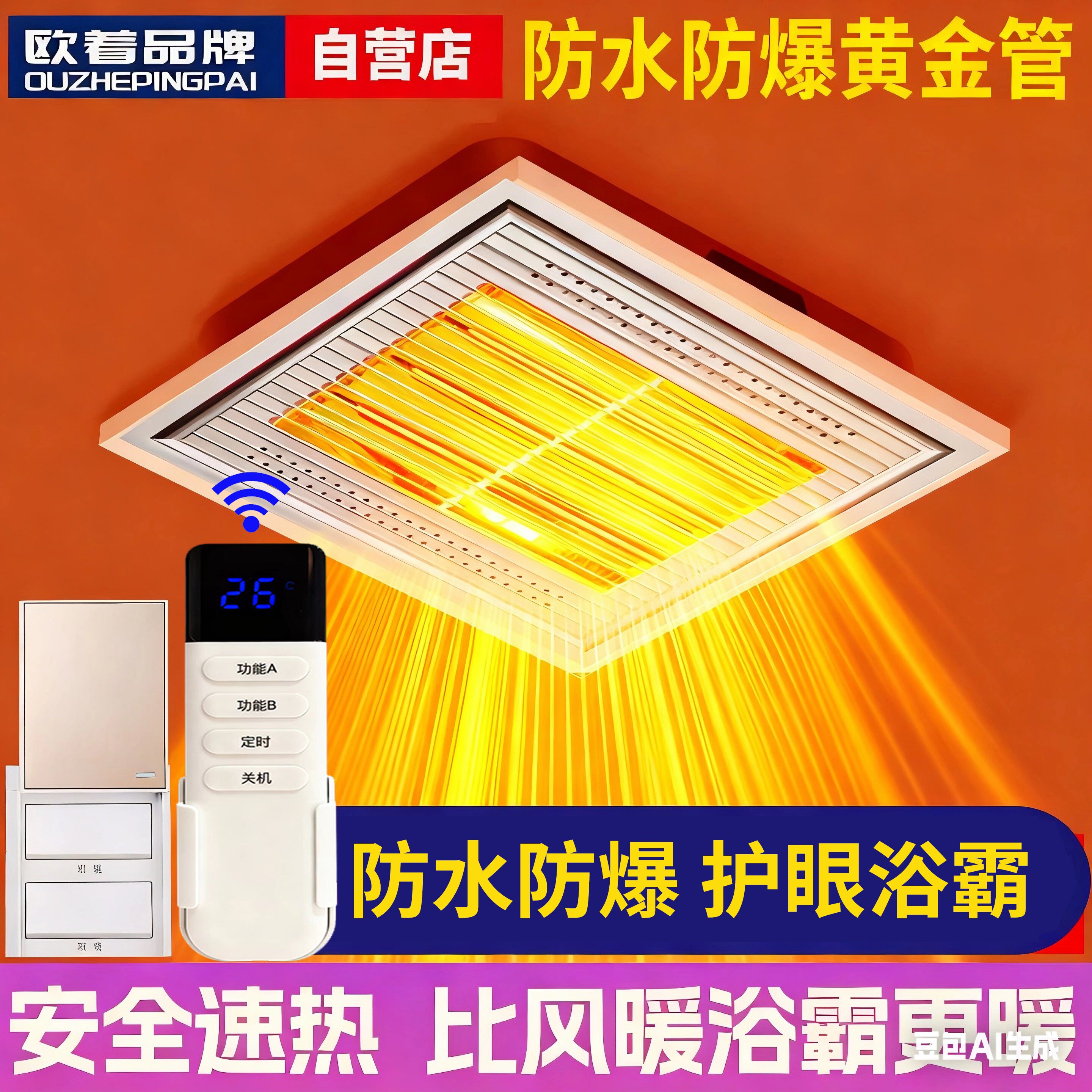 集成吊顶浴霸灯30x30方形超薄黄
