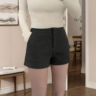 女2025新款 呢子打底休闲裤 韩版 显瘦直筒靴裤 高腰修身 秋冬毛呢短裤