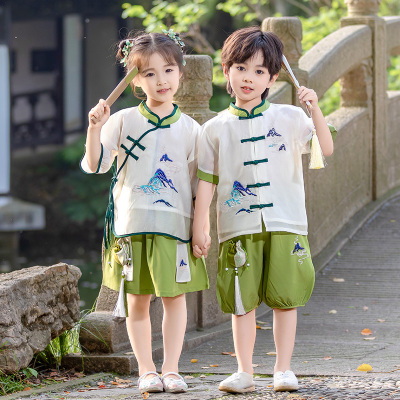 儿童中秋演出服男女童汉服夏季短袖唐装中国风古装合唱幼儿园班服