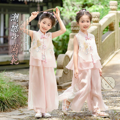 汉服女童夏季2025新款儿童唐装中式旗袍国风女孩日常可穿古风套装