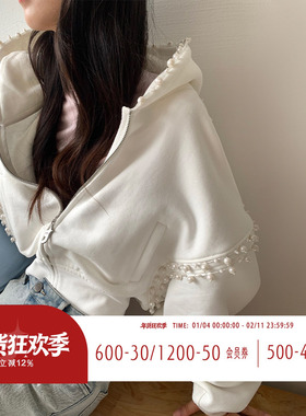 FTT FlyTheTruth『海岛珍珠』 韩系连帽卫衣短外套女秋季白色上衣