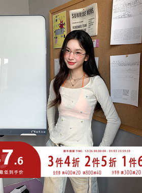 FTT FlyTheTruth『繁星点点』重工钉珠长袖T恤女夏季薄款透气罩衫