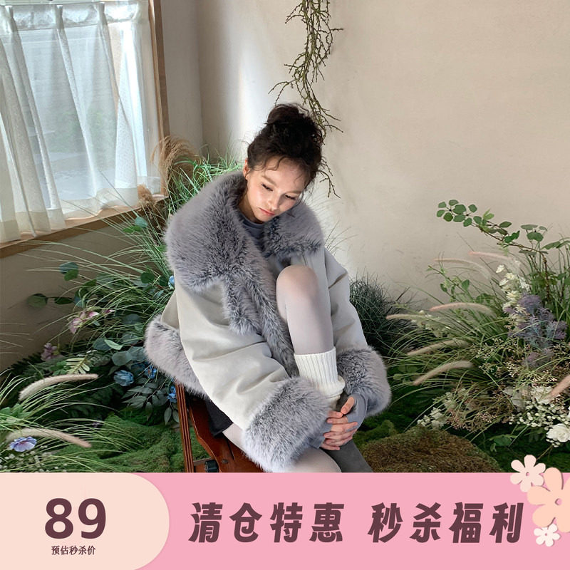 FTT FlyTheTruth『雪原篝火』慵懒气质翻领毛绒外套女冬环保皮草