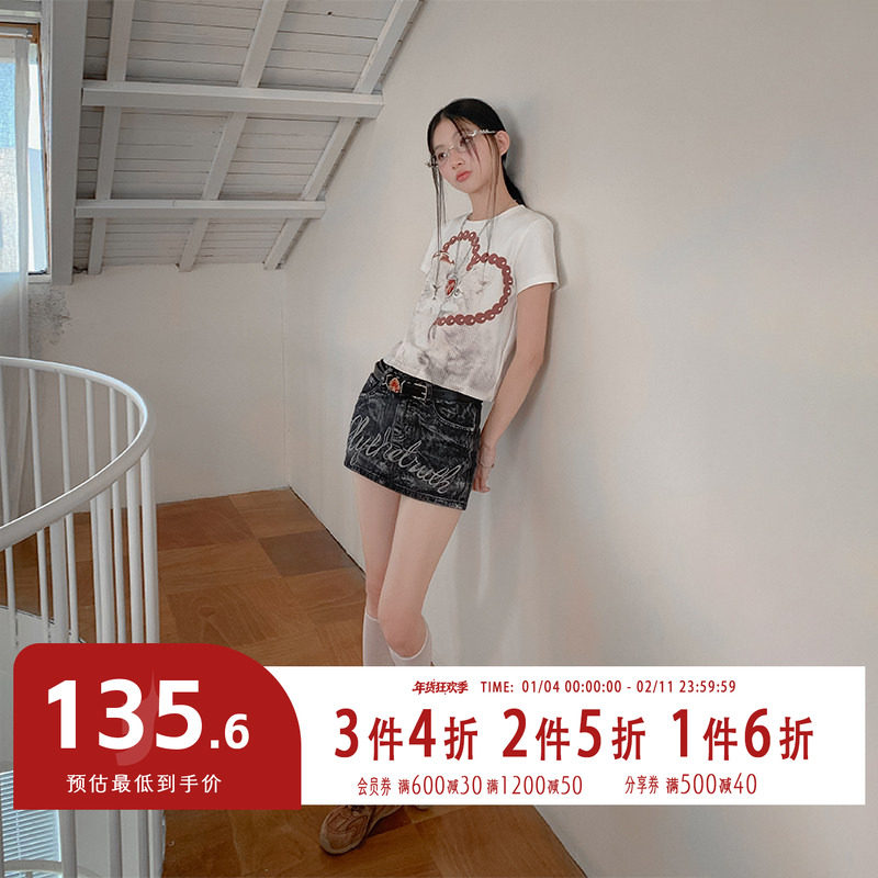 FTT FlyTheTruth『褪蓝期』 烫银字母刺绣牛仔短裙女夏美式半身裙