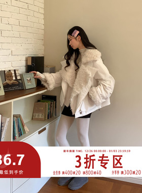 FTT FlyTheTruth『白桃奶绒』 羊羔毛白色夹克外套秋冬大翻领上衣