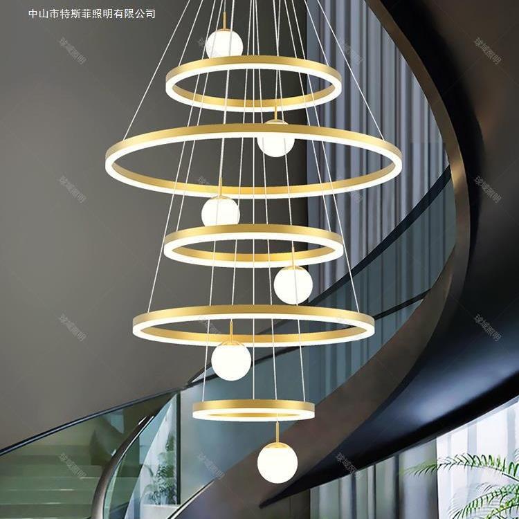 楼中楼客厅大吊灯现代简约挑空loft楼梯灯轻奢复式楼别墅挑高吊灯