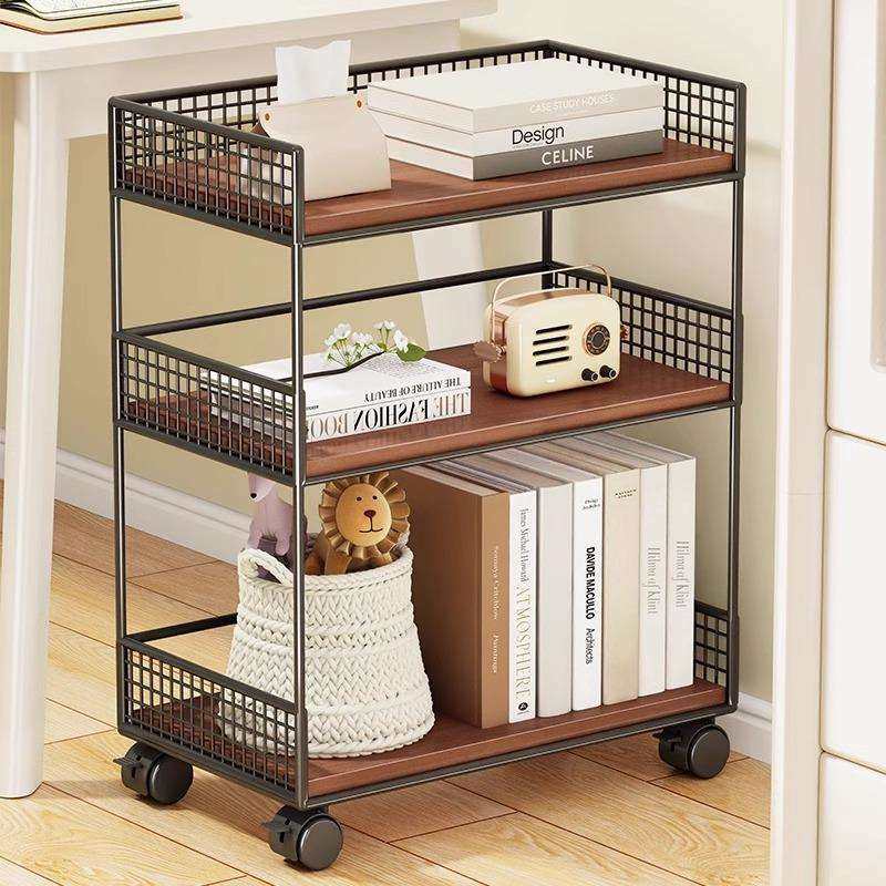 简易书架家用卧室桌边可移动书本收纳置物架客厅带轮装饰杂志展柜