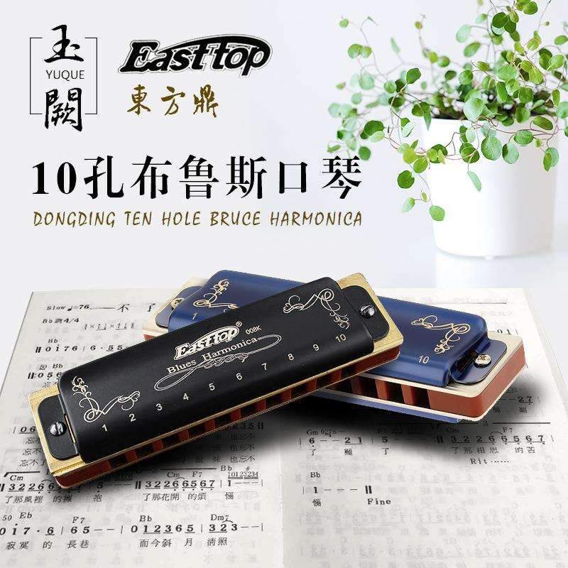 东方口琴10孔黑色蓝色初学成人蓝调C调十孔布鲁斯蓝调口琴T008K