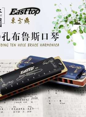东方口琴10孔黑色蓝色初学成人蓝调C调十孔布鲁斯蓝调口琴T008K