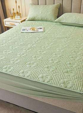 绿色床罩床笠纯棉夹棉加厚床垫保护罩防尘全包床单床套罩四季通用