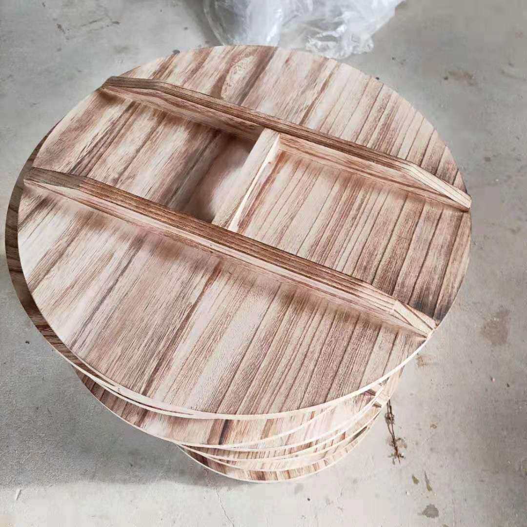 手工制作饭店灶台实木锅盖碳化圆形做旧双把手杉木锅盖大锅台木盖