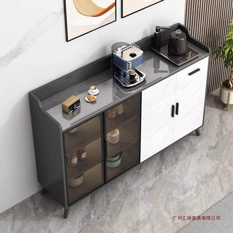 岩板餐边柜高级碗柜厨房收纳储物柜客厅吧台家用一体玻璃门茶水柜