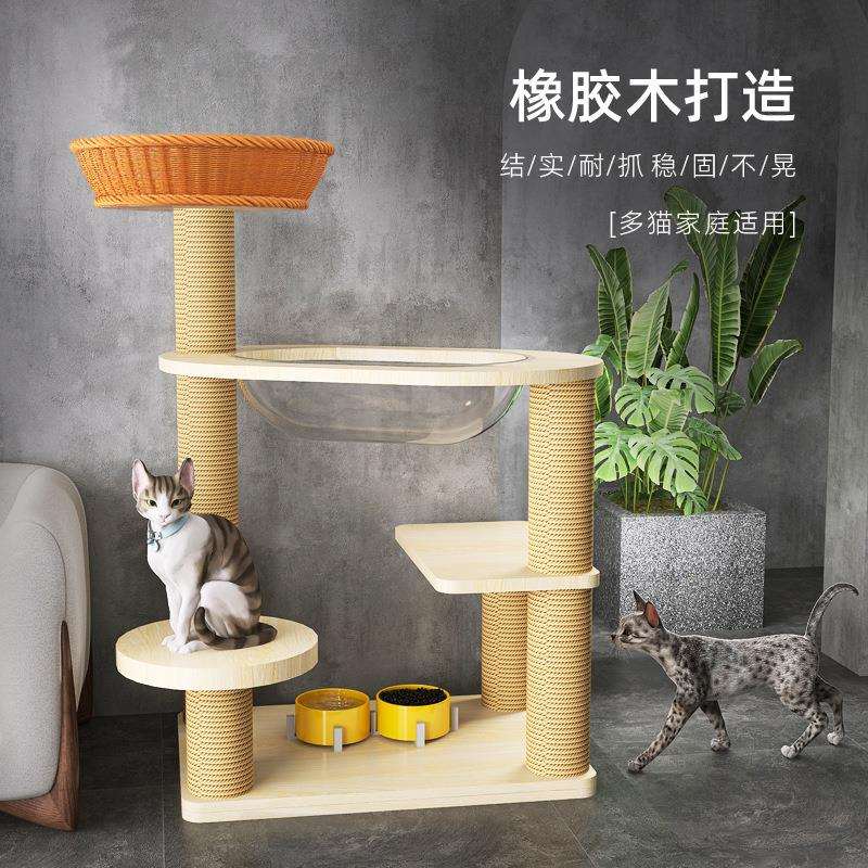 实木猫爬架多层跳台藤编猫窝太空舱猫树剑麻柱耐磨小猫别墅家用