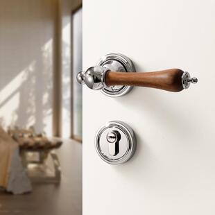 复古卧室门锁室内木门磁吸静音房门锁法式房间胡桃木中古风门把手