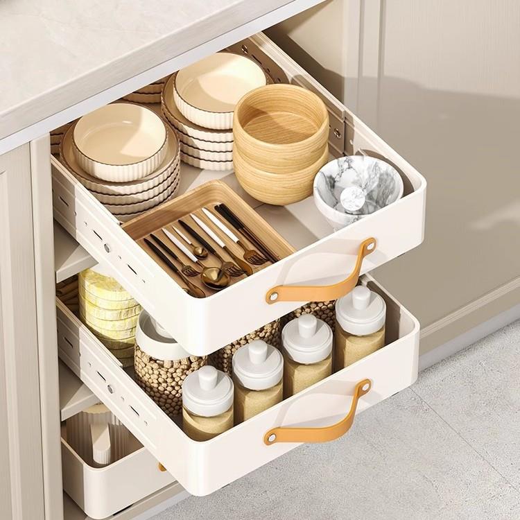 可伸缩橱调节厨房置物架柜内抽拉篮式下水槽收纳盒调味抽屉收纳