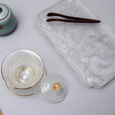 玻璃三才盖碗托盘中国风祥龙茶盘茶具套装龙盖碗壶承干炮台茶具