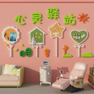 毛毡心理咨询室布置文化墙面装饰挂图健康儿童灵驿站展示板贴纸画
