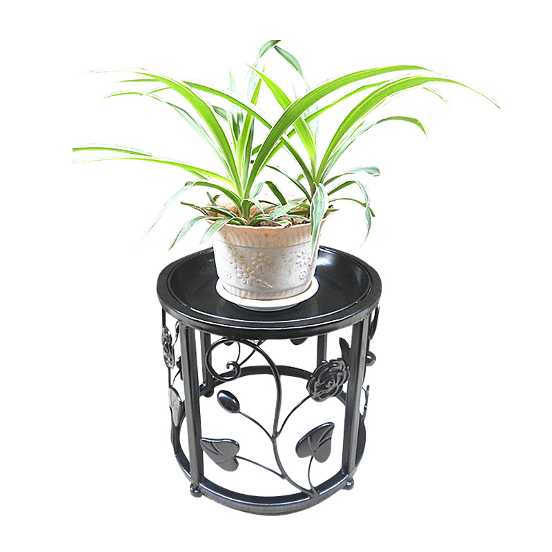 客厅落地式铁艺花盆鱼缸架 地面矮花凳子 单层单个花架带轮可移动