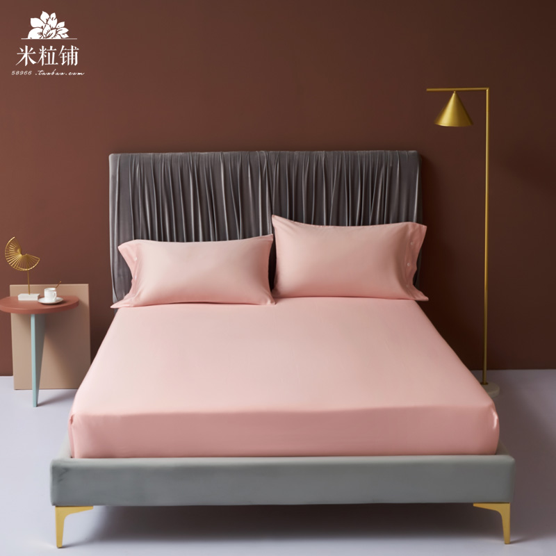 纯色60支长绒棉贡缎纯棉 枕套床笠单件三件套床罩床垫套固定防滑