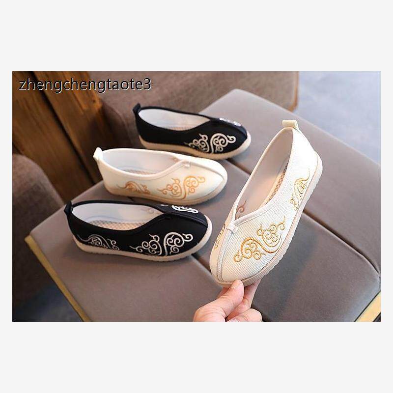 男童古装汉服靴子女童儿童中式布靴舞台鞋子戏曲男靴舞蹈戏剧古代