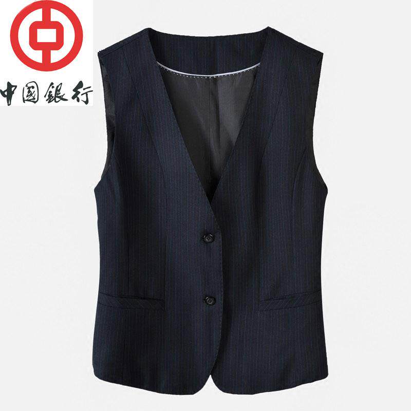 中国马甲中行女士新款红蓝条纹马甲职业装工作服西装坎肩背心
