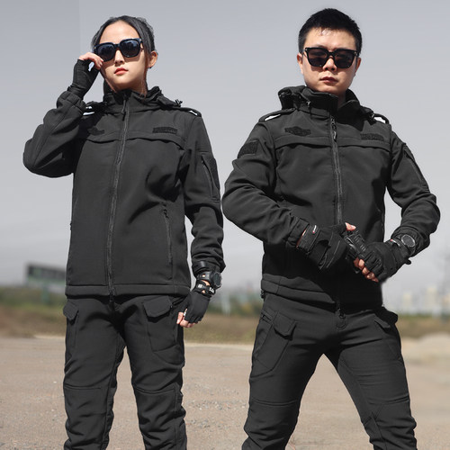 秋冬加绒作训服保安黑色