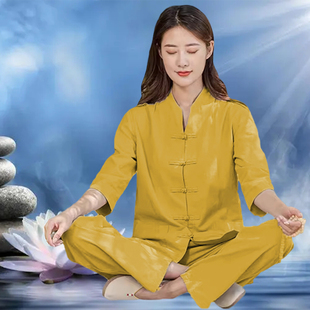 佛系禅意素衣套装寺院居士服女款唐装女道服修行服男打坐禅修服